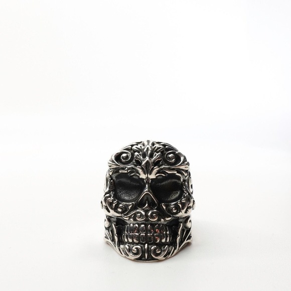 King Baby Studio Floral Scroll Belief Skull Ring Silver .925 MSRP $615 Size 8 - Picture 2 of 12